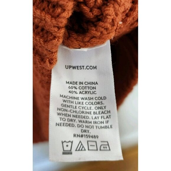 UPWEST WEEKEND CREWNECK MEN'S SWEATER Orange Ribbed Chunky Knit Size Large - Picture 4 of 4